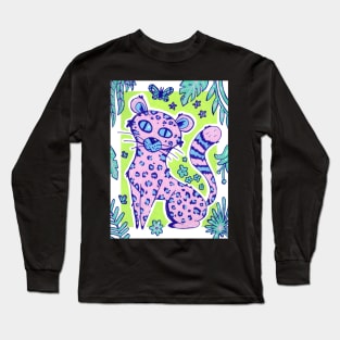 Pink Jungle Leopard Cat in Acrylic Long Sleeve T-Shirt